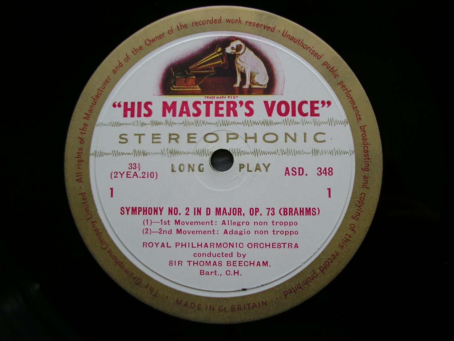 BRAHMS: SYMPHONY No. 2       BEECHAM / ROYAL PHILHARMONIC     ASD 348