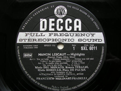 SXL 6011  PUCCINI: MANON LESCAUT   highlights  TEBALDI / DEL MONACO / SANTA CECILIA / MOLINARI-PRADELLI     ED 1