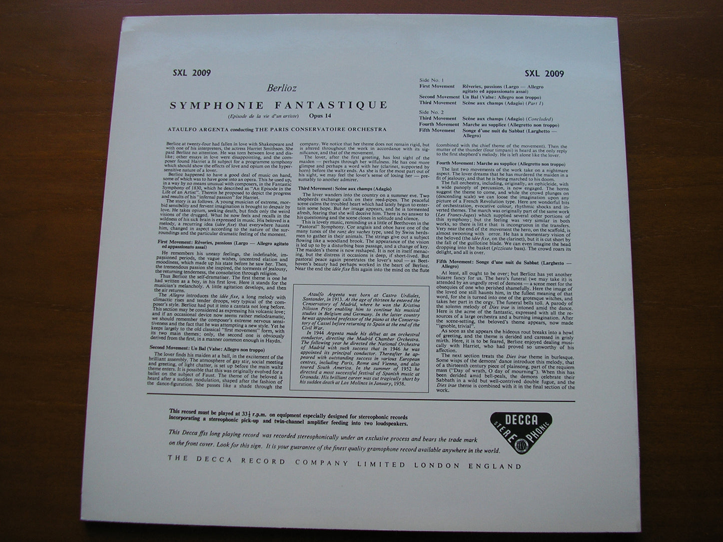 BERLIOZ: SYMPHONIE FANTASTIQUE      ARGENTA / PARIS CONSERVATOIRE     SXL 2009