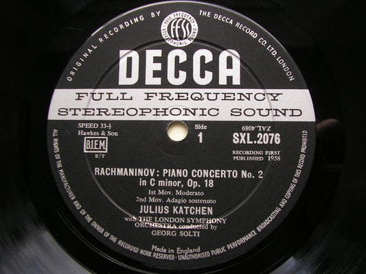 RACHMANINOV: PIANO CONCERTO No. 2      KATCHEN / LONDON SYMPHONY / SOLTI    SXL 2076