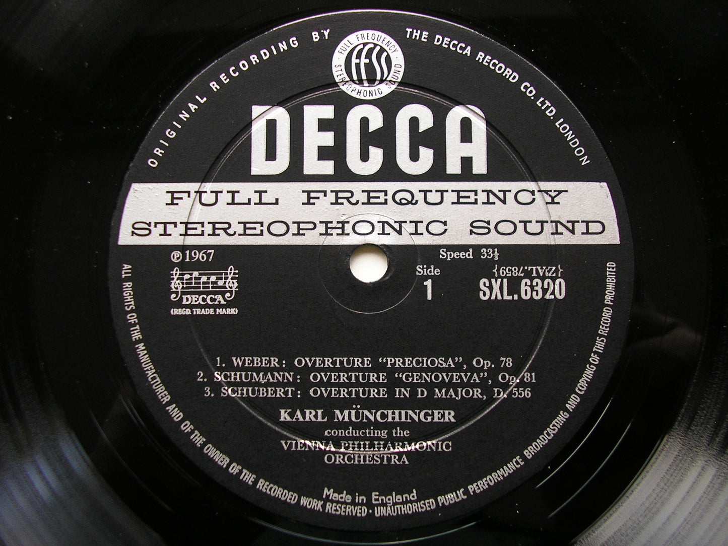 ROMANTIC OVERTURES: MENDELSSOHN / WEBER / CHERUBINI / SCHUBERT / SCHUMANN     VIENNA PHILHARMONIC / MUNCHINGER     SXL 6320