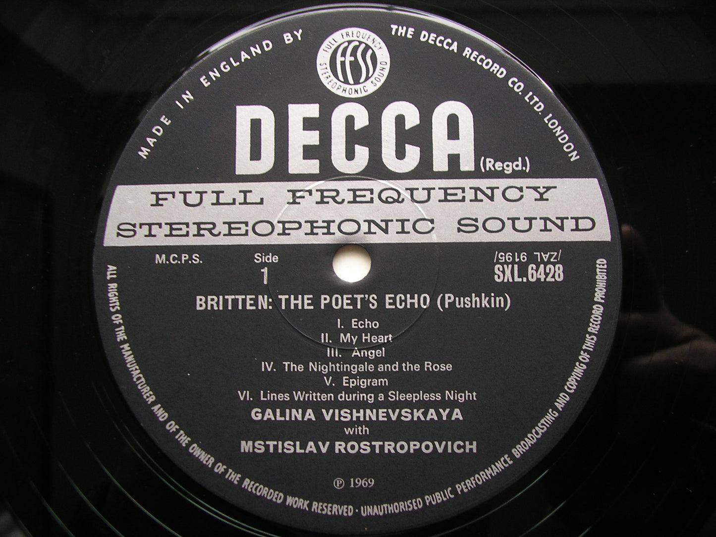 SXL 6428 TCHAIKOVSKY / BRITTEN: SONGS     VISHNEVSKAYA / ROSTROPOVICH      ED3