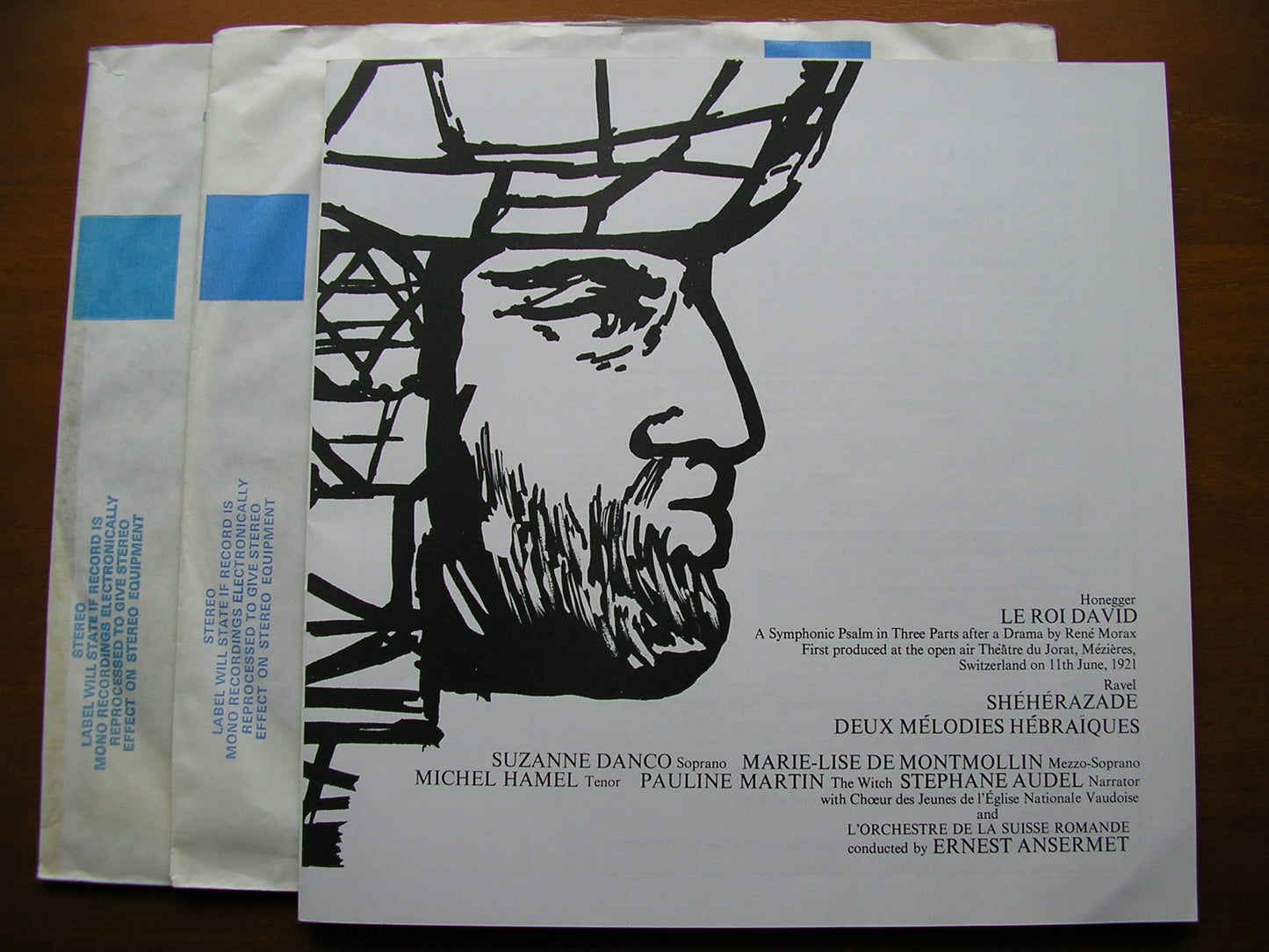 HONEGGER:  KING DAVID  a symphonic psalm  / RAVEL: SONGS     SOLOISTS / SUISSE ROMANDE / ANSERMET    2LP     GOS 602/3