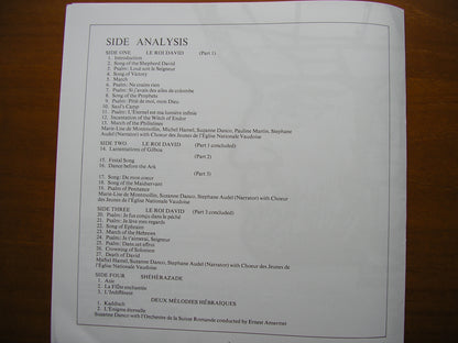 HONEGGER:  KING DAVID  a symphonic psalm  / RAVEL: SONGS     SOLOISTS / SUISSE ROMANDE / ANSERMET    2LP     GOS 602/3