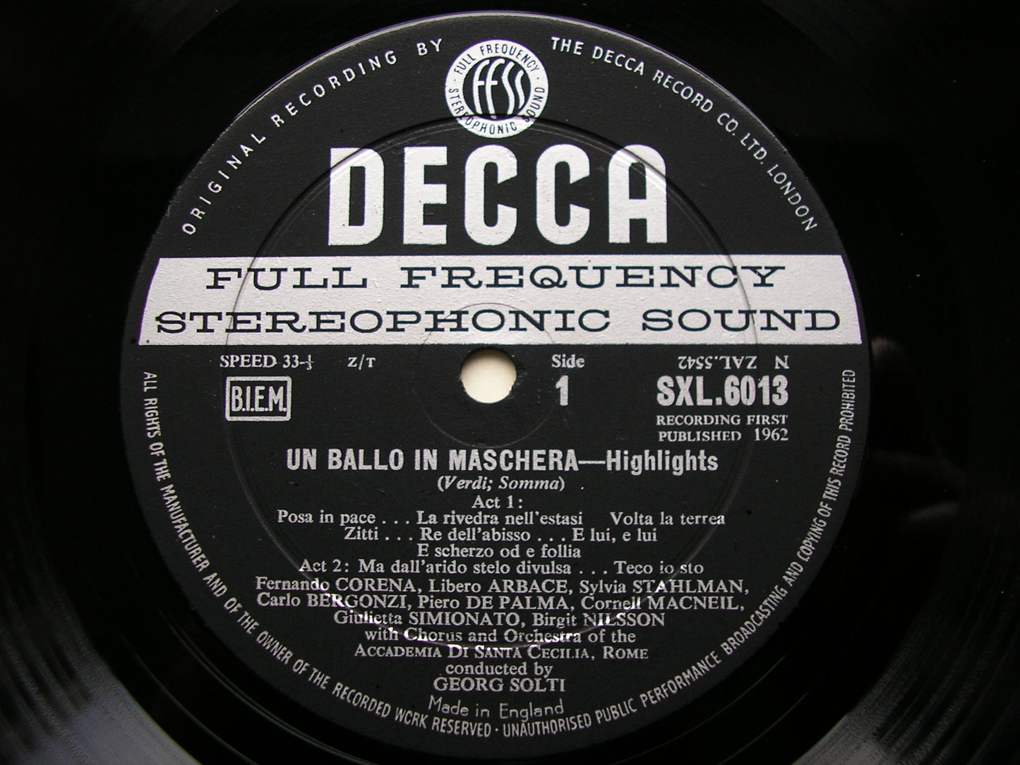 SXL 6013  VERDI: UN BALLO IN MASCHERA      BERGONZI / NILSSON / MACNEIL / SANTA CECILIA / SOLTI      ED1