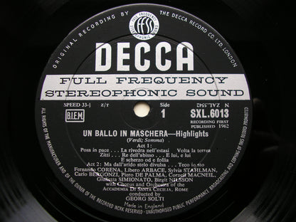 SXL 6013  VERDI: UN BALLO IN MASCHERA      BERGONZI / NILSSON / MACNEIL / SANTA CECILIA / SOLTI      ED1