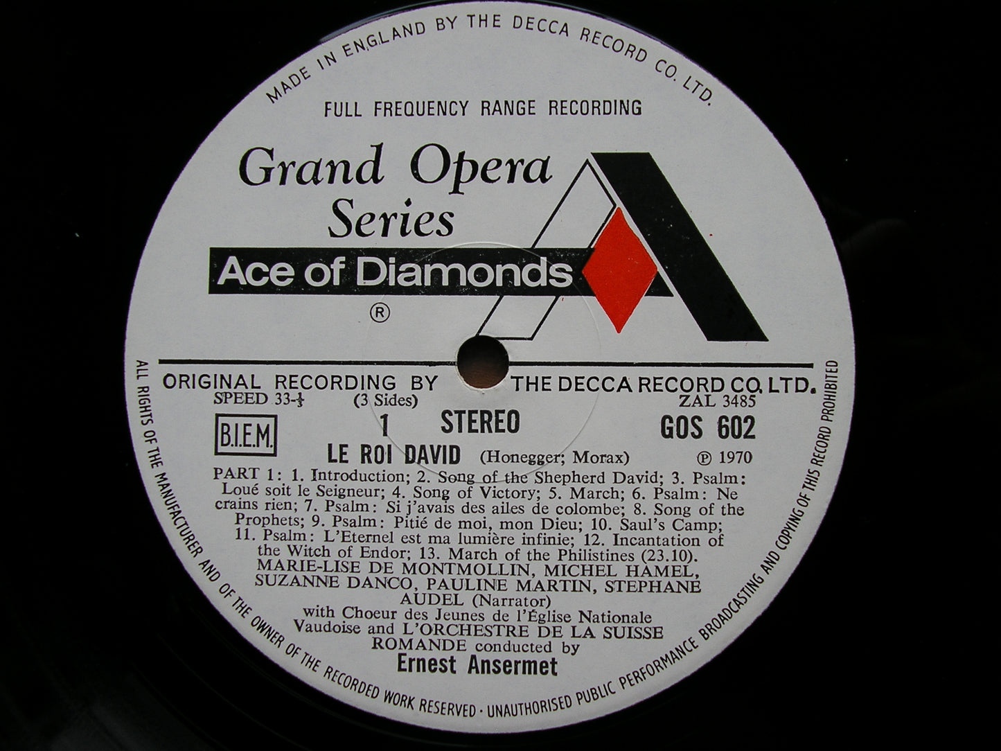 HONEGGER:  KING DAVID  a symphonic psalm  / RAVEL: SONGS     SOLOISTS / SUISSE ROMANDE / ANSERMET    2LP     GOS 602/3