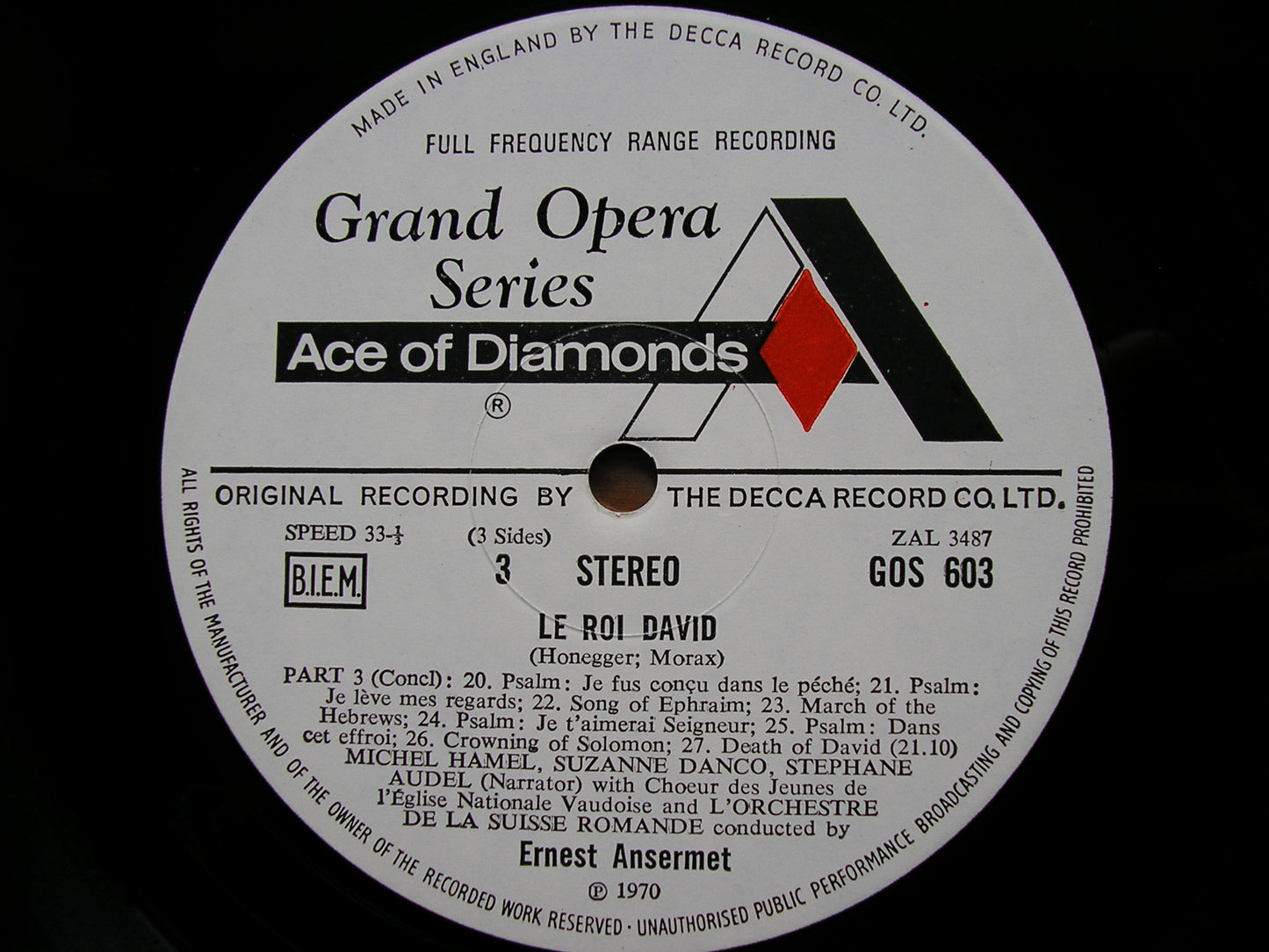 HONEGGER:  KING DAVID  a symphonic psalm  / RAVEL: SONGS     SOLOISTS / SUISSE ROMANDE / ANSERMET    2LP     GOS 602/3
