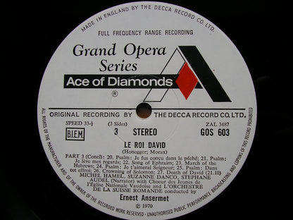 HONEGGER:  KING DAVID  a symphonic psalm  / RAVEL: SONGS     SOLOISTS / SUISSE ROMANDE / ANSERMET    2LP     GOS 602/3