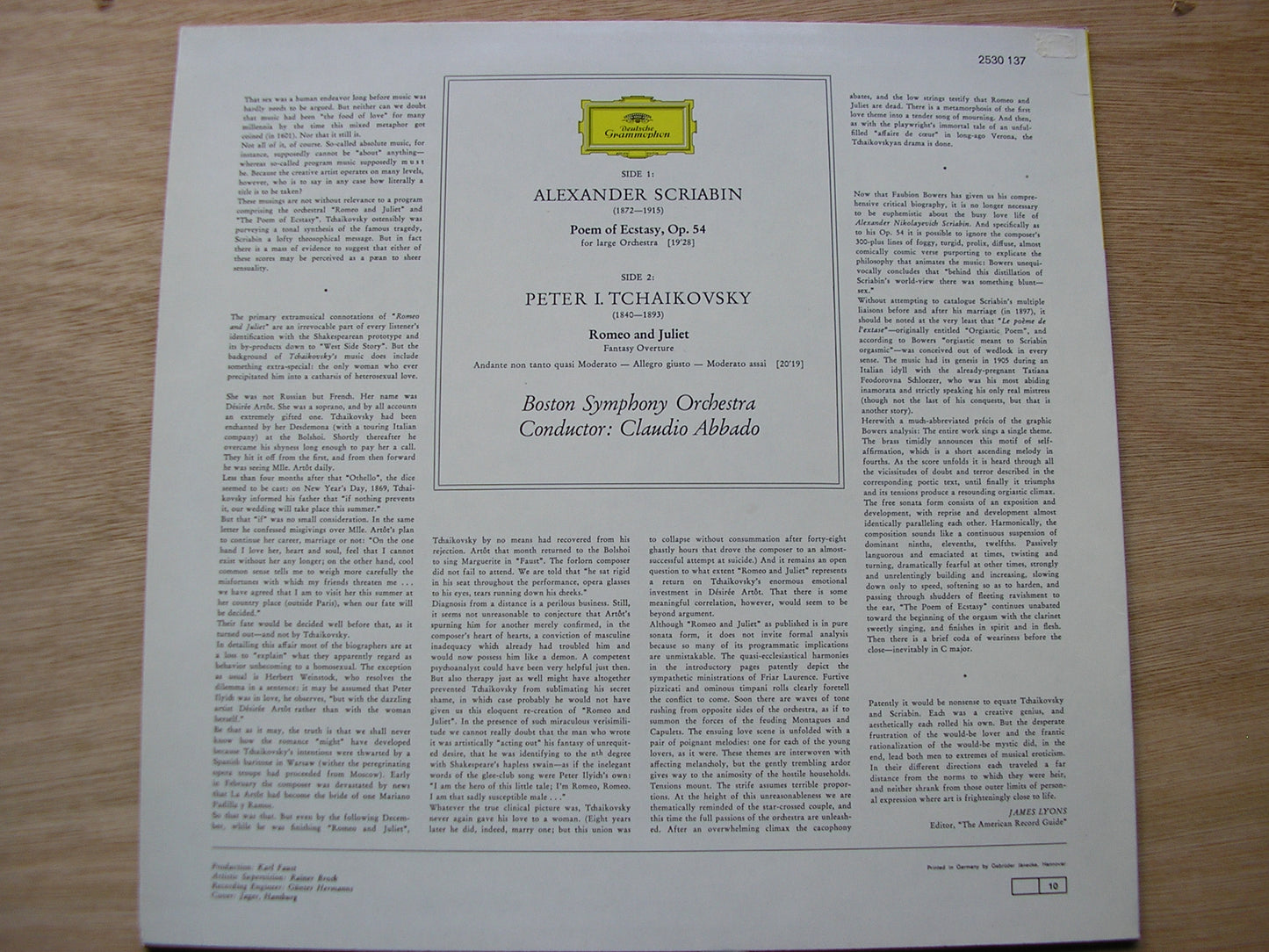 SCRIABIN: POEM OF ECSTASY / TCHAIKOVSKY: ROMEO & JULIET      ABBADO / BOSTON SYMPHONY     2530 137