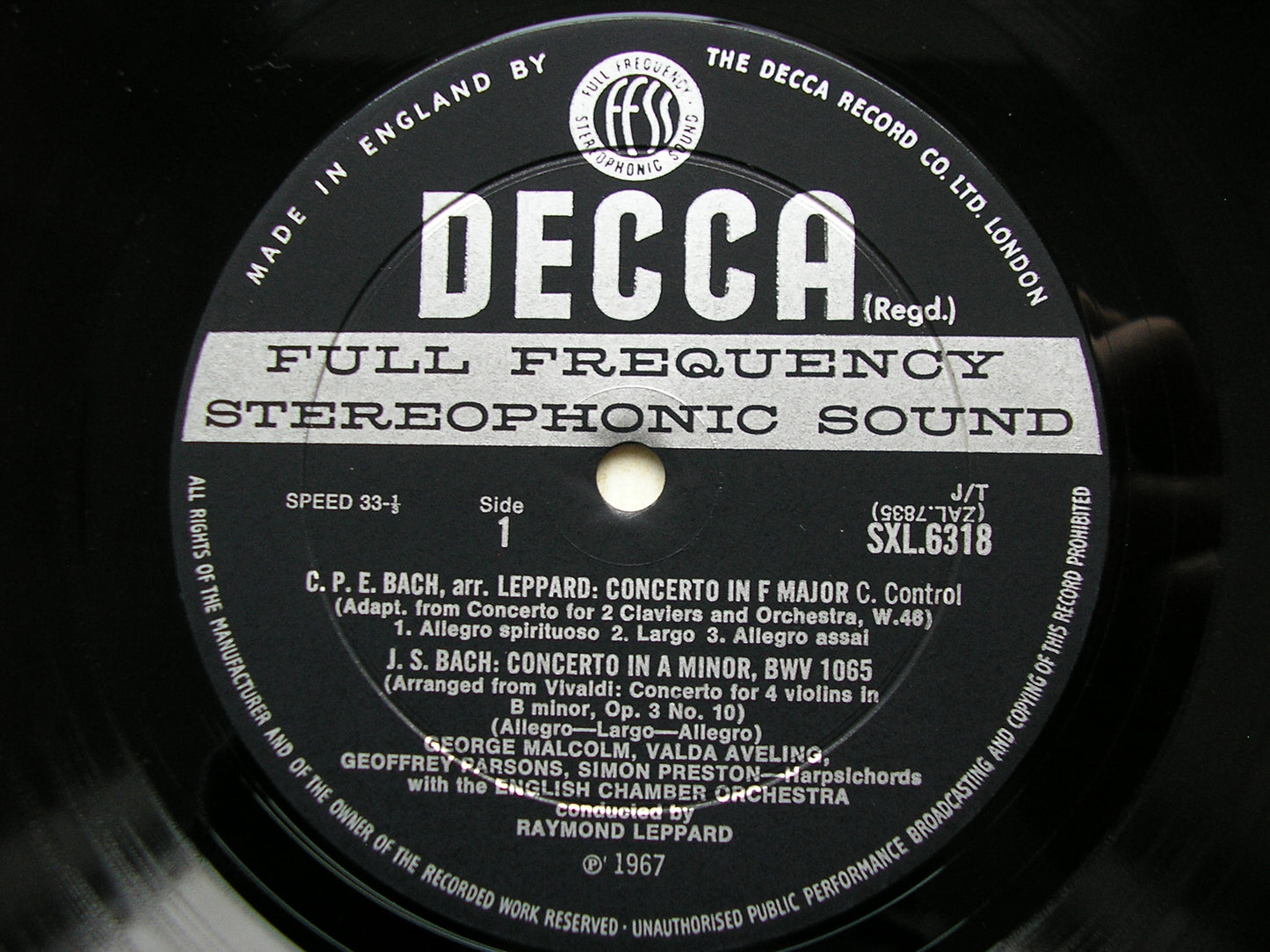 SXL 6318  BACH JS / BACH CPE / VIVALDI / LEPPARD: MUSIC FOR FOUR HARPSICHORDS     SOLOISTS / ENGLISH CHAMBER ORCHESTRA / LEPPARD     ED2