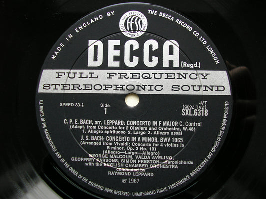 SXL 6318  BACH JS / BACH CPE / VIVALDI / LEPPARD: MUSIC FOR FOUR HARPSICHORDS     SOLOISTS / ENGLISH CHAMBER ORCHESTRA / LEPPARD     ED2