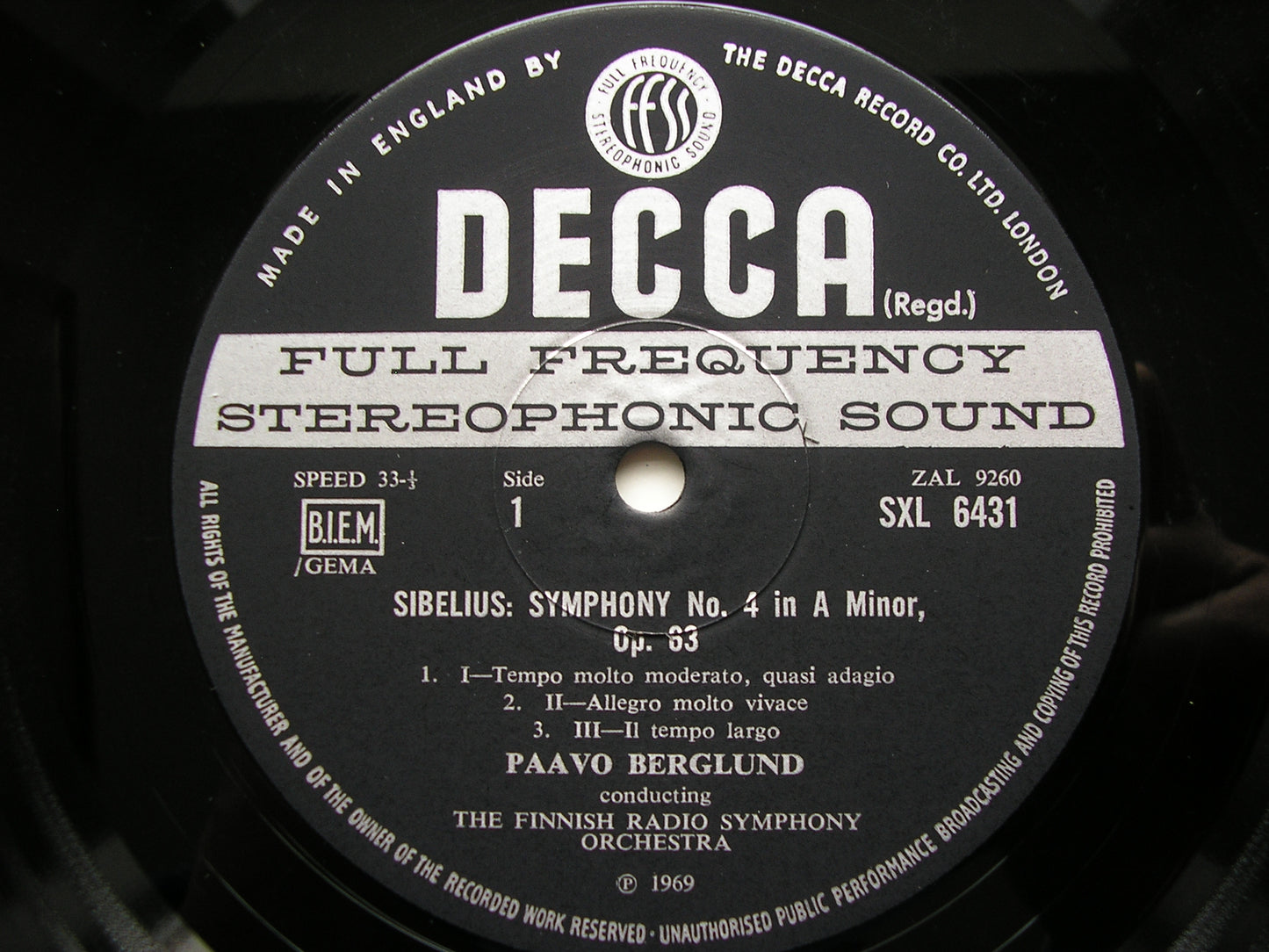 SXL 6431 SIBELIUS: SYMPHONY No. 4 / SALLINEN: MAUERMUSIK      BERGLUND / FINNISH RADIO ORCHESTRA    ED3