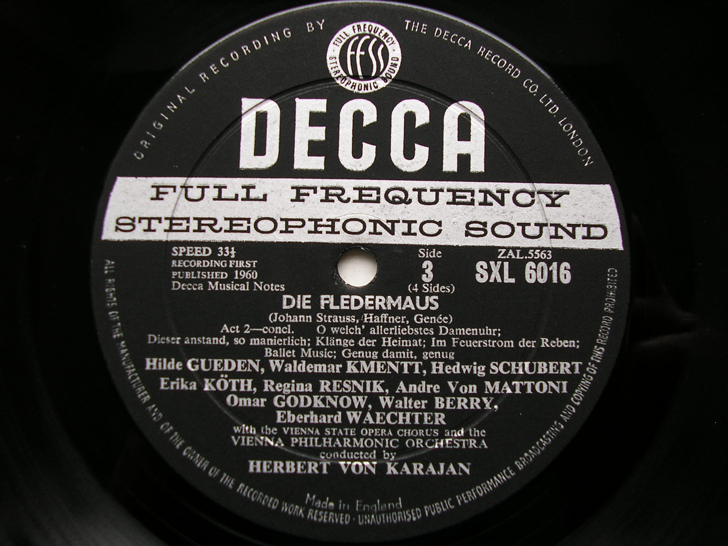 SXL 6015 / 6  STRAUSS: DIE FLEDERMAUS     GUEDEN / RESNIK / WAECHTER / VIENNA PHILHARMONIC / KARAJAN      ED1