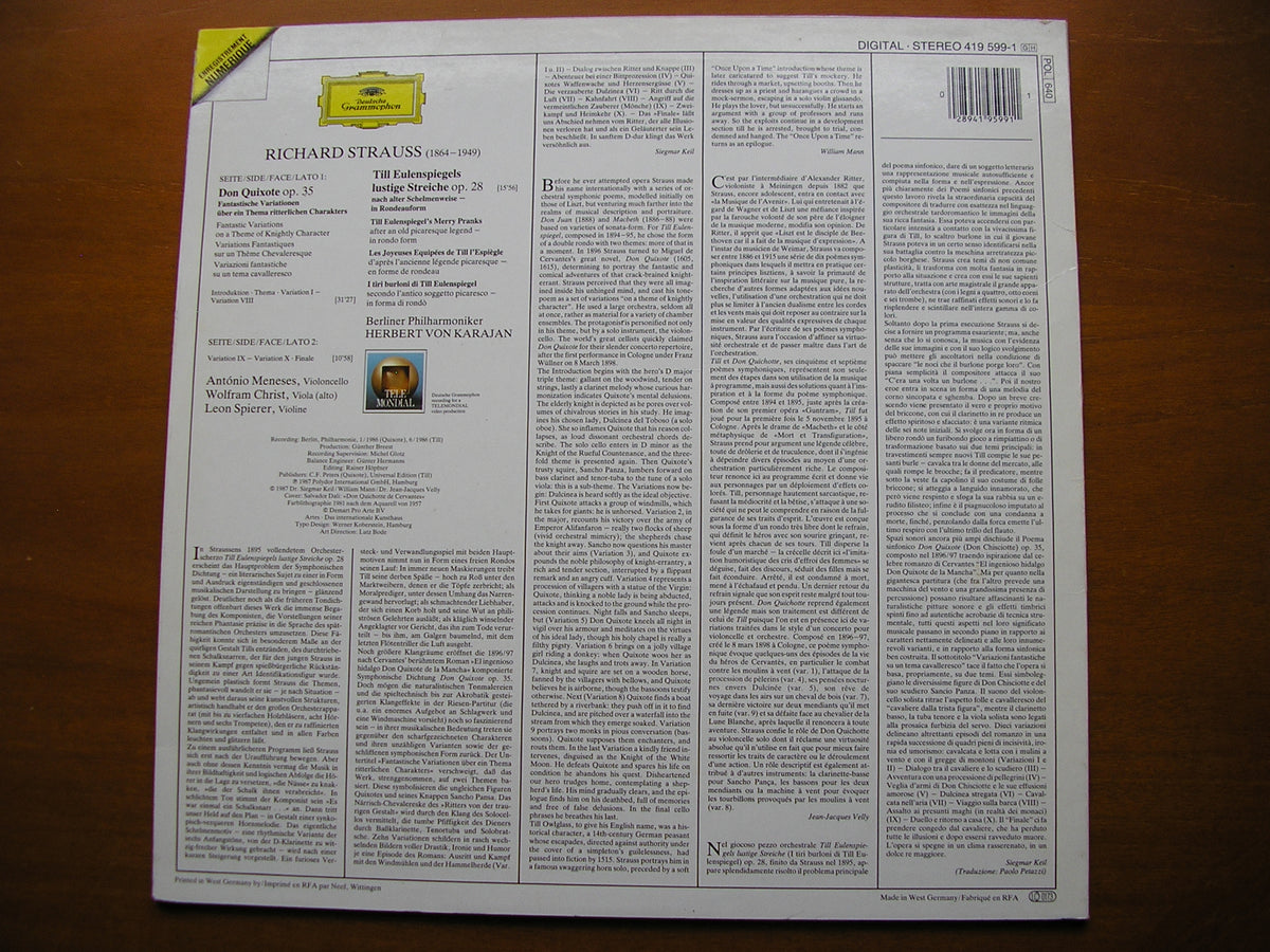 STRAUSS: DON QUIXOTE / TILL EULENSPIEGEL      KARAJAN / BERLIN PHILHARMONIC     419 599