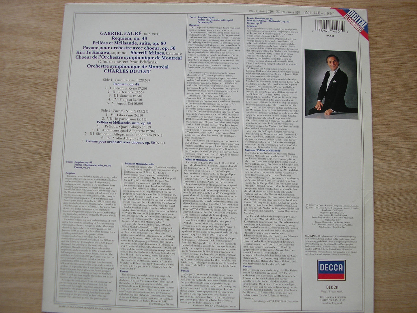 FAURE: REQUIEM / PELLEAS & MELISANDE Suite      TE KANAWA / MILNES / MONTREAL SYMPHONY / DUTOIT   421 440