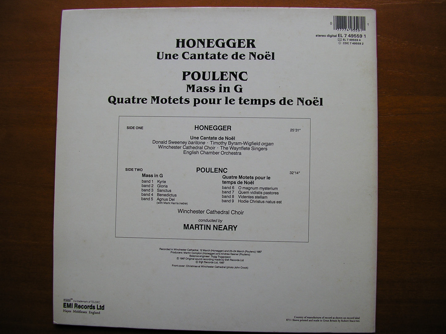 HONEGGER: A CHRISTMAS CANTATA / POULENC: FOUR MOTETS FOR CHRISTMAS     ENGLISH CHAMBER ORCHESTRA / NEARY     EL 7 49559