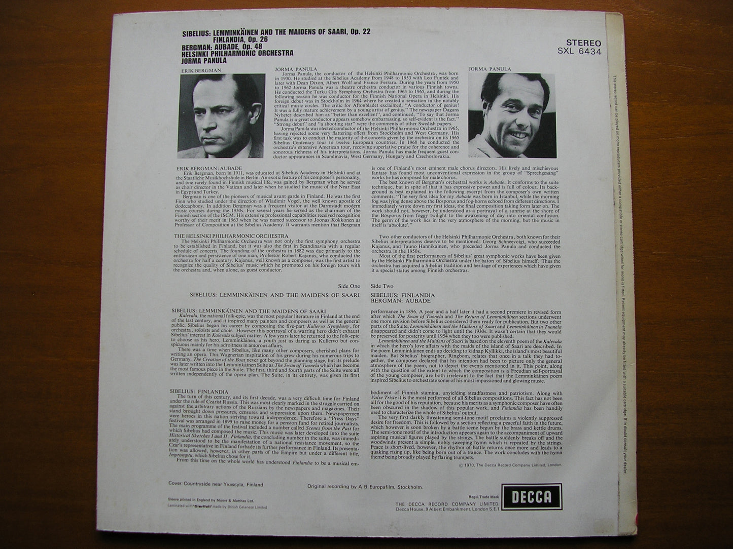 SXL 6434 SIBELIUS: LEMMINKAINEN & THE MAIDENS OF SAARI / FINLANDIA / BERGMAN: AUBADE     PANULA / HELSINKI PHILHARMONIC     ED3