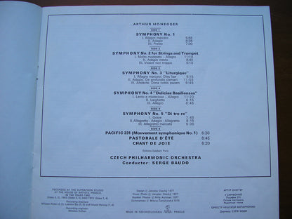 HONEGGER: THE FIVE SYMPHONIES / PACIFIC 231 / PASTORALE D'ETE / CHANT DE JOIE     BAUDO / CZECH PHILHARMONIC     3LP    110 1741-3
