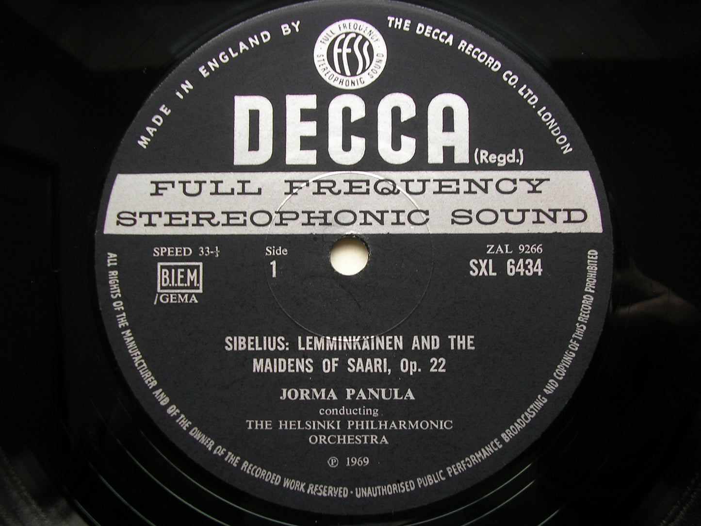 SXL 6434 SIBELIUS: LEMMINKAINEN & THE MAIDENS OF SAARI / FINLANDIA / BERGMAN: AUBADE     PANULA / HELSINKI PHILHARMONIC     ED3
