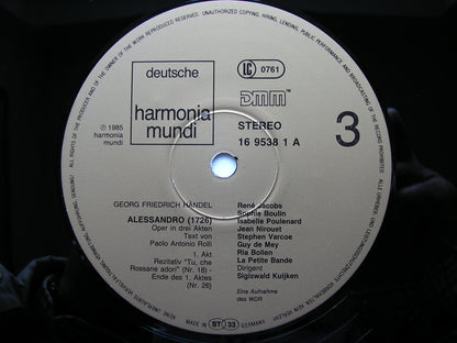 HANDEL: ALESSANDRO (1726)     SOLOISTS / LA PETITE BANDE / KUIJKEN    4LP     16 9537