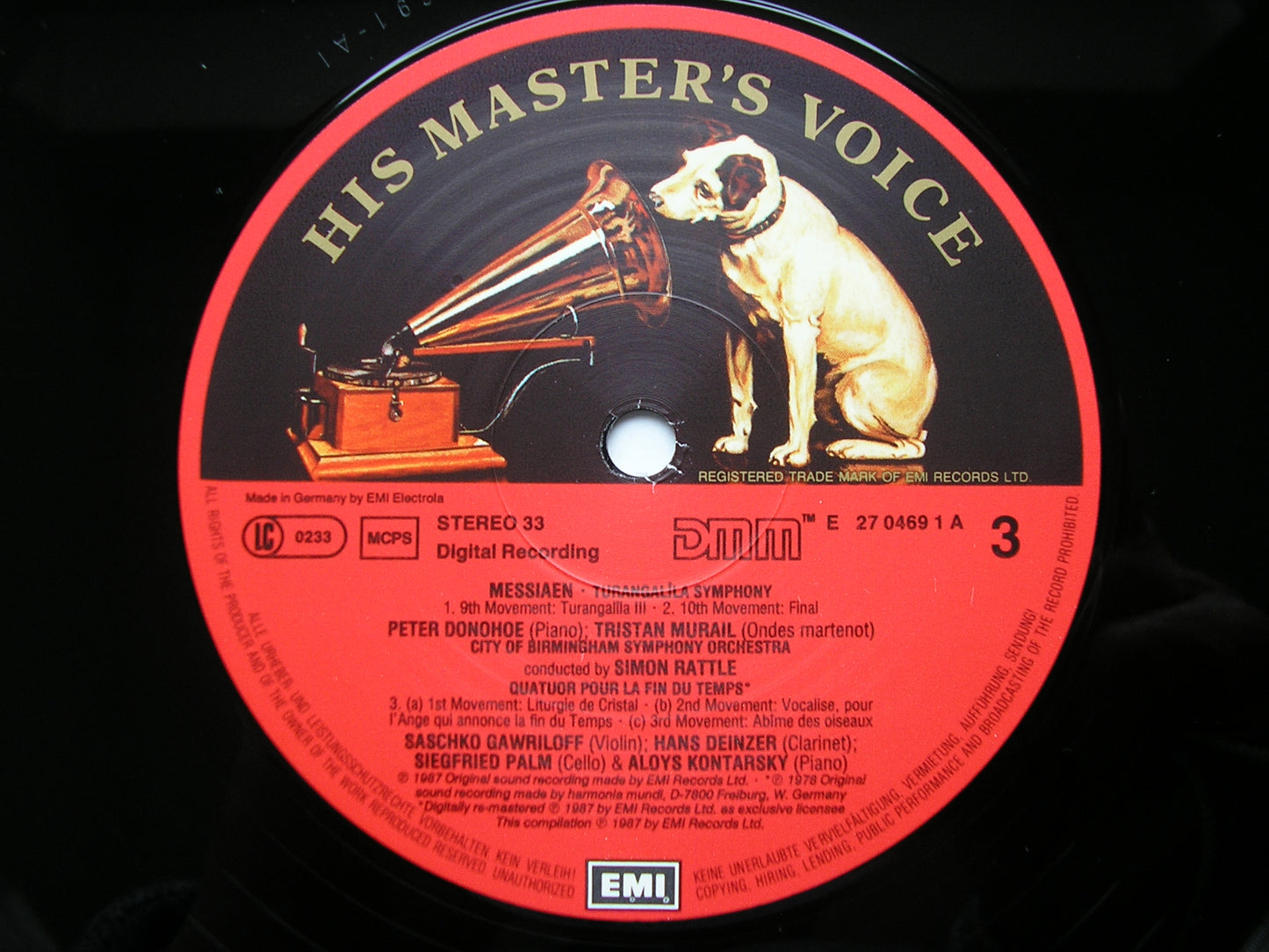 MESSIAEN: TURANGALILA SYMPHONIE / QUARTET FOR THE END OF TIME    SOLOISTS / CBSO / RATTLE    2 LP     27 0468