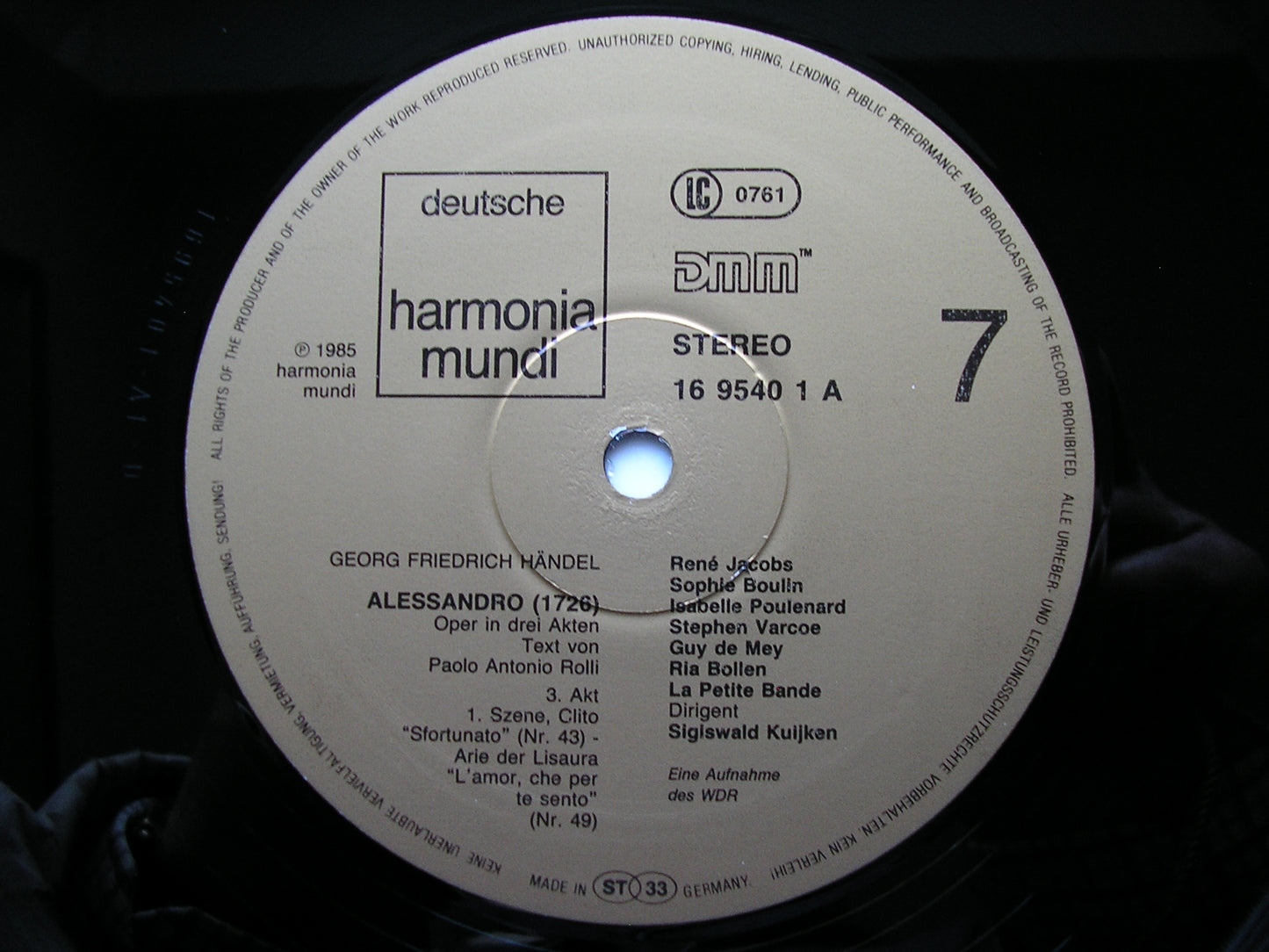HANDEL: ALESSANDRO (1726)     SOLOISTS / LA PETITE BANDE / KUIJKEN    4LP     16 9537