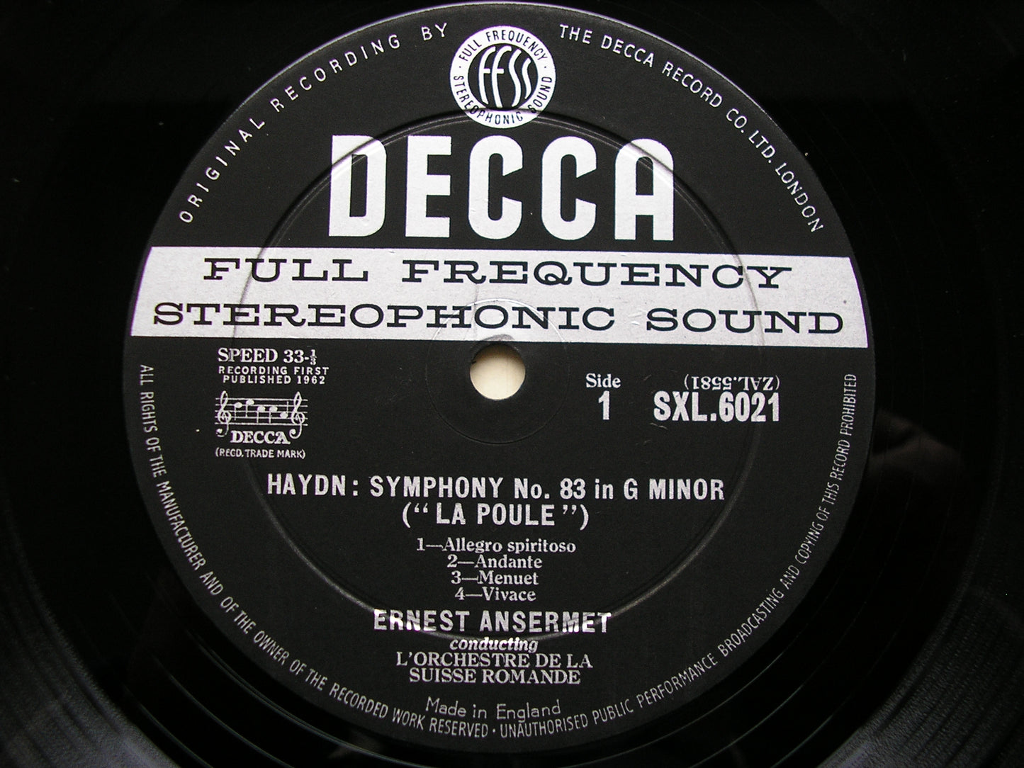 SXL 6021  HAYDN: SYMPHONIES Nos. 83 & 87      ANSERMET / SUISSE ROMANDE     ED1