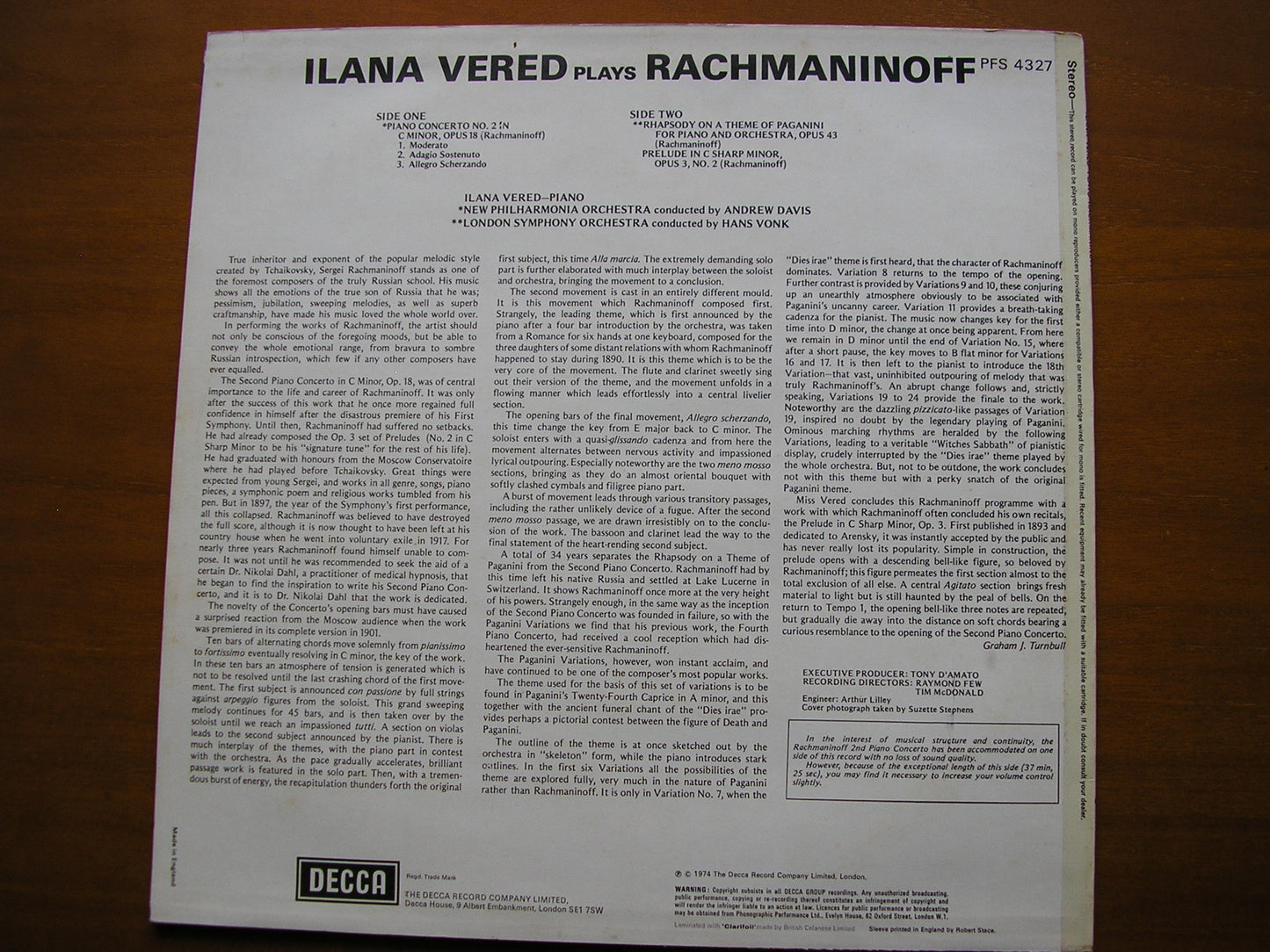 RACHMANINOV: PIANO CONCERTO No. 2 / RHAPSODY     VERED / NPO / DAVIS / LSO / VONK    PFS 4327