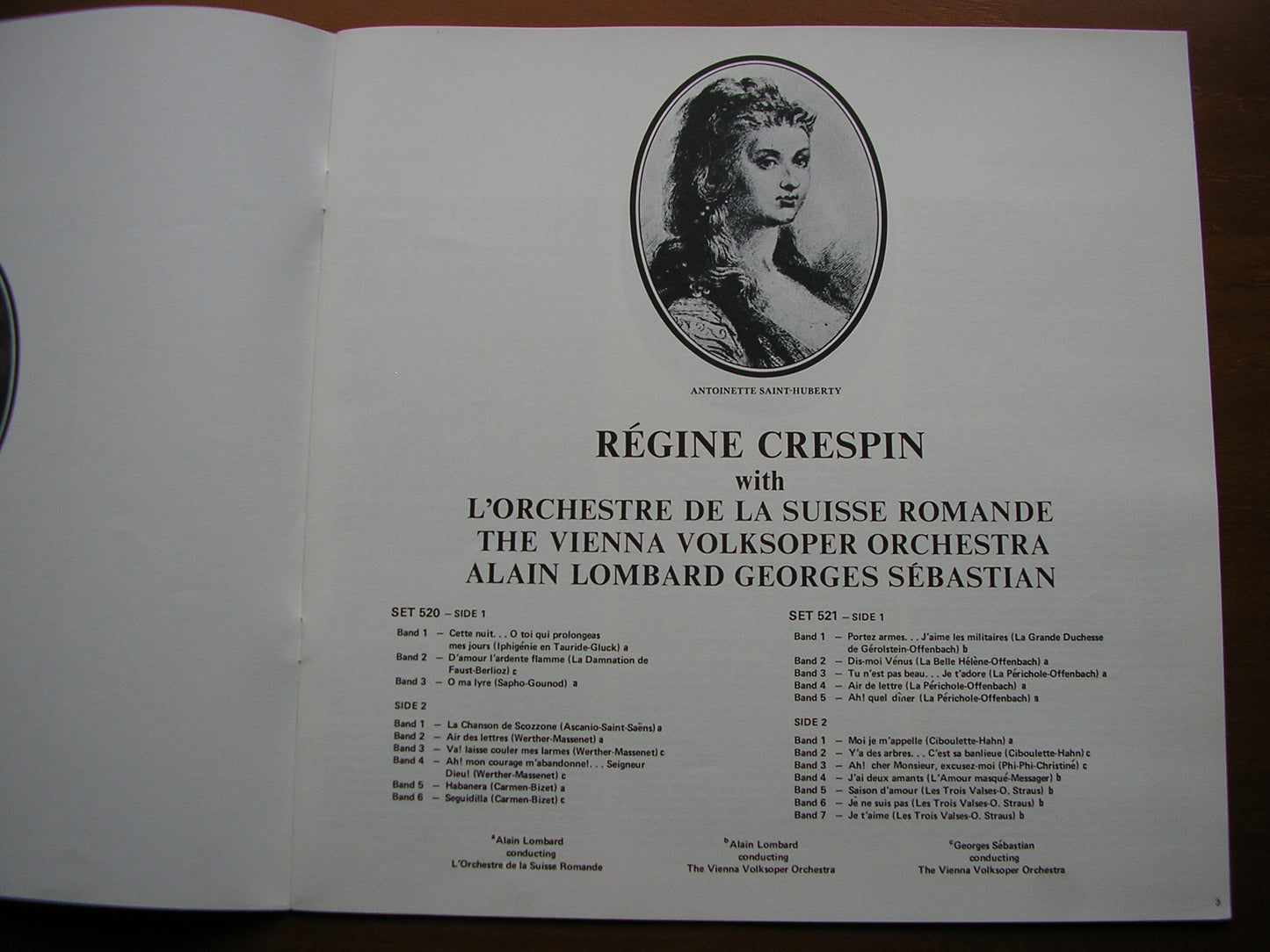 PRIMA DONNA IN PARIS: OPERA & OPERETTA ARIAS      REGINE CRESPIN / SRO / LOMBARD / VVO / SEBASTIAN     2LP      SET 520-1