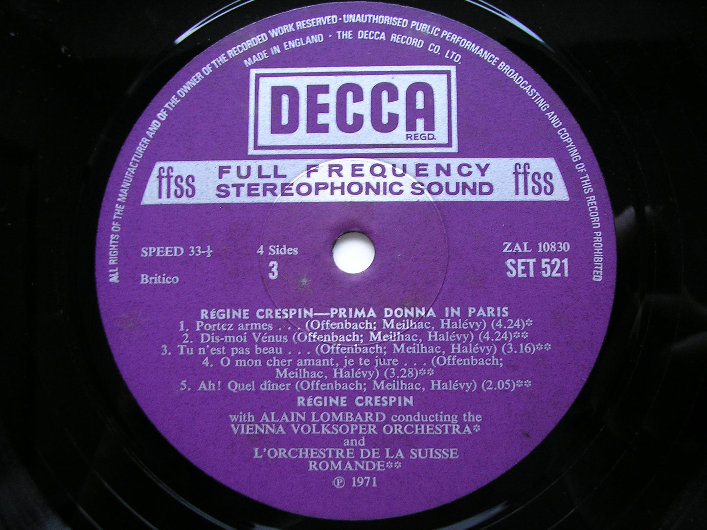 PRIMA DONNA IN PARIS: OPERA & OPERETTA ARIAS      REGINE CRESPIN / SRO / LOMBARD / VVO / SEBASTIAN     2LP      SET 520-1