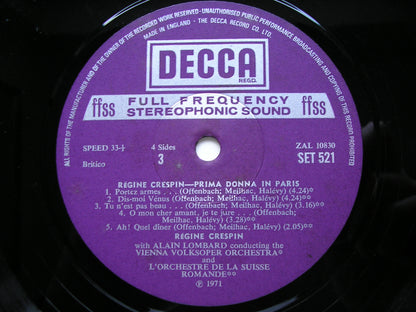 PRIMA DONNA IN PARIS: OPERA & OPERETTA ARIAS      REGINE CRESPIN / SRO / LOMBARD / VVO / SEBASTIAN     2LP      SET 520-1