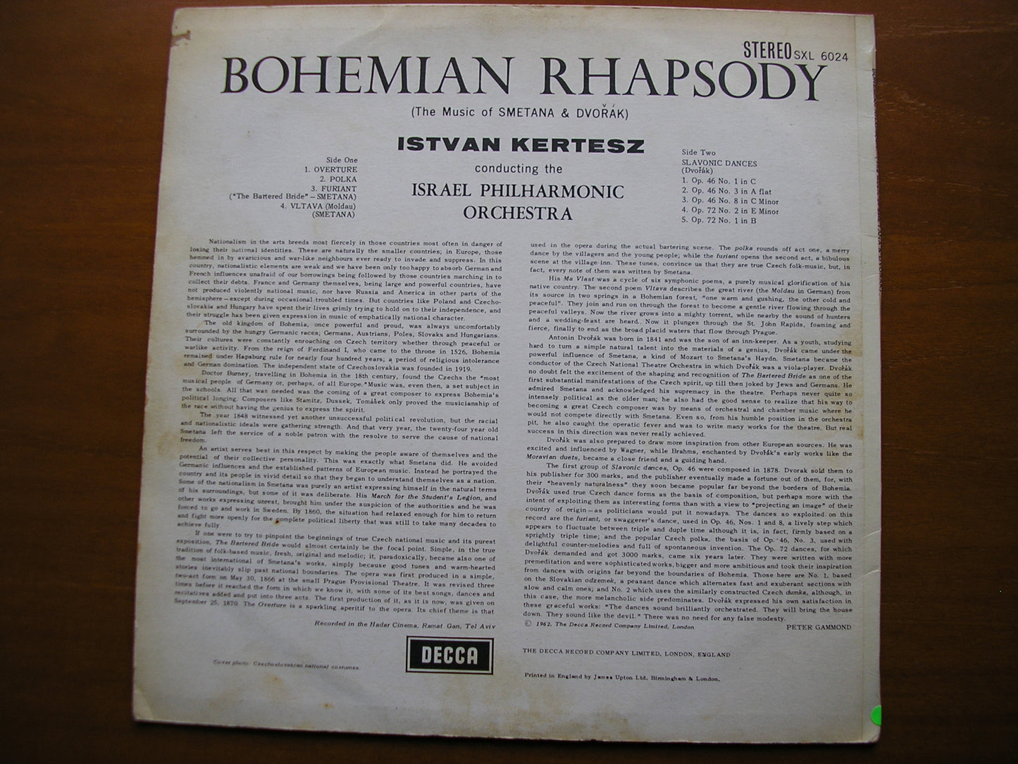 SXL 6024  BOHEMIAN RHAPSODY: MUSIC OF DVORAK & SMETANA     KERTESZ / ISRAEL PHILHARMONIC     ED2