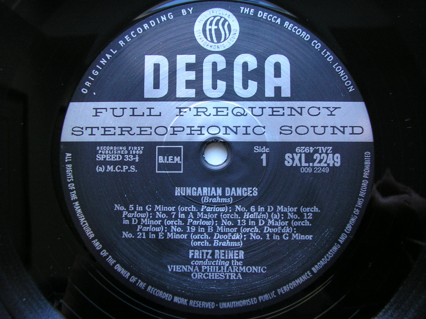 BRAHMS: HUNGARIAN DANCES / DVORAK: SLAVONIC DANCES      REINER / VIENNA PHILHARMONIC     SXL 2249