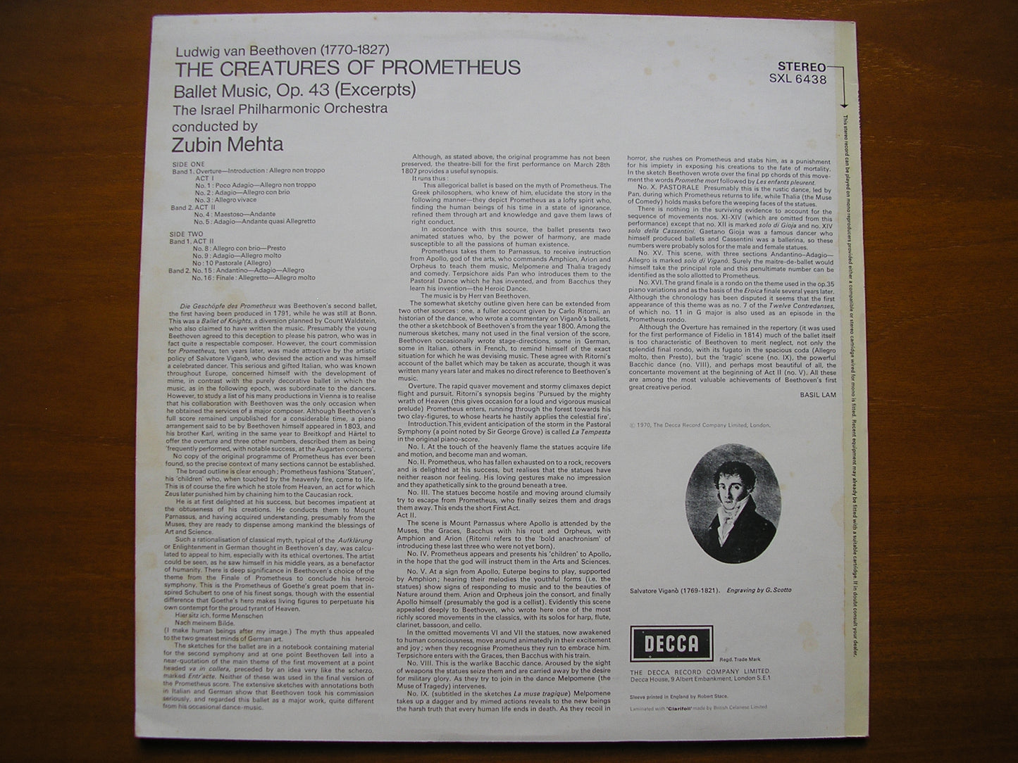 SXL 6438 BEETHOVEN: THE CREATURES OF PROMETHEUS     MEHTA / ISRAEL PHILHARMONIC     ED3