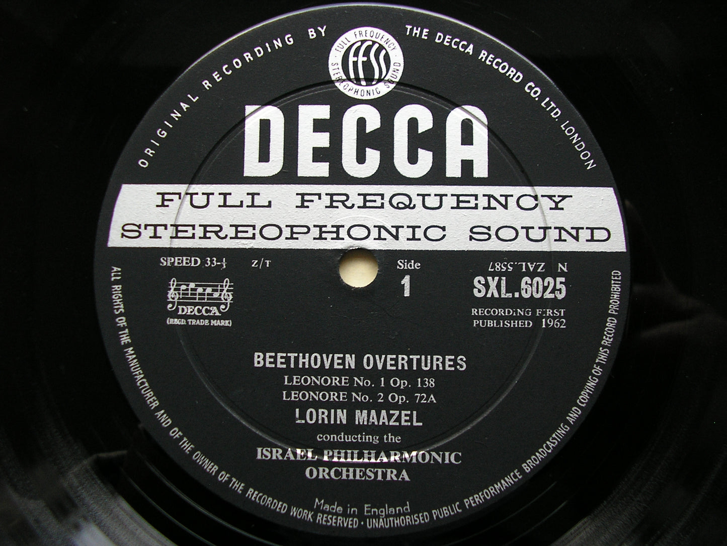 SXL 6025  BEETHOVEN: THE FOUR OVERTURES FOR FIDELIO      MAAZEL / ISRAEL PHILHARMONIC      ED1