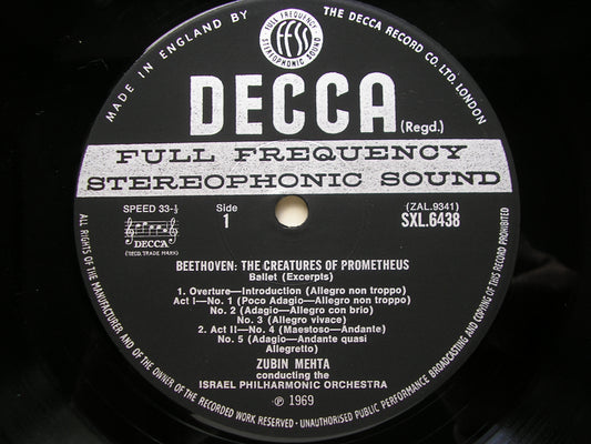 SXL 6438 BEETHOVEN: THE CREATURES OF PROMETHEUS     MEHTA / ISRAEL PHILHARMONIC     ED3