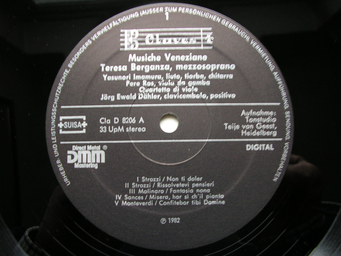 VENETIAN SONGS OF THE 16th & 17th CENTURIES      TERESA BERGANZA / INSTRUMENTALISTS / DAHLER   D 8206