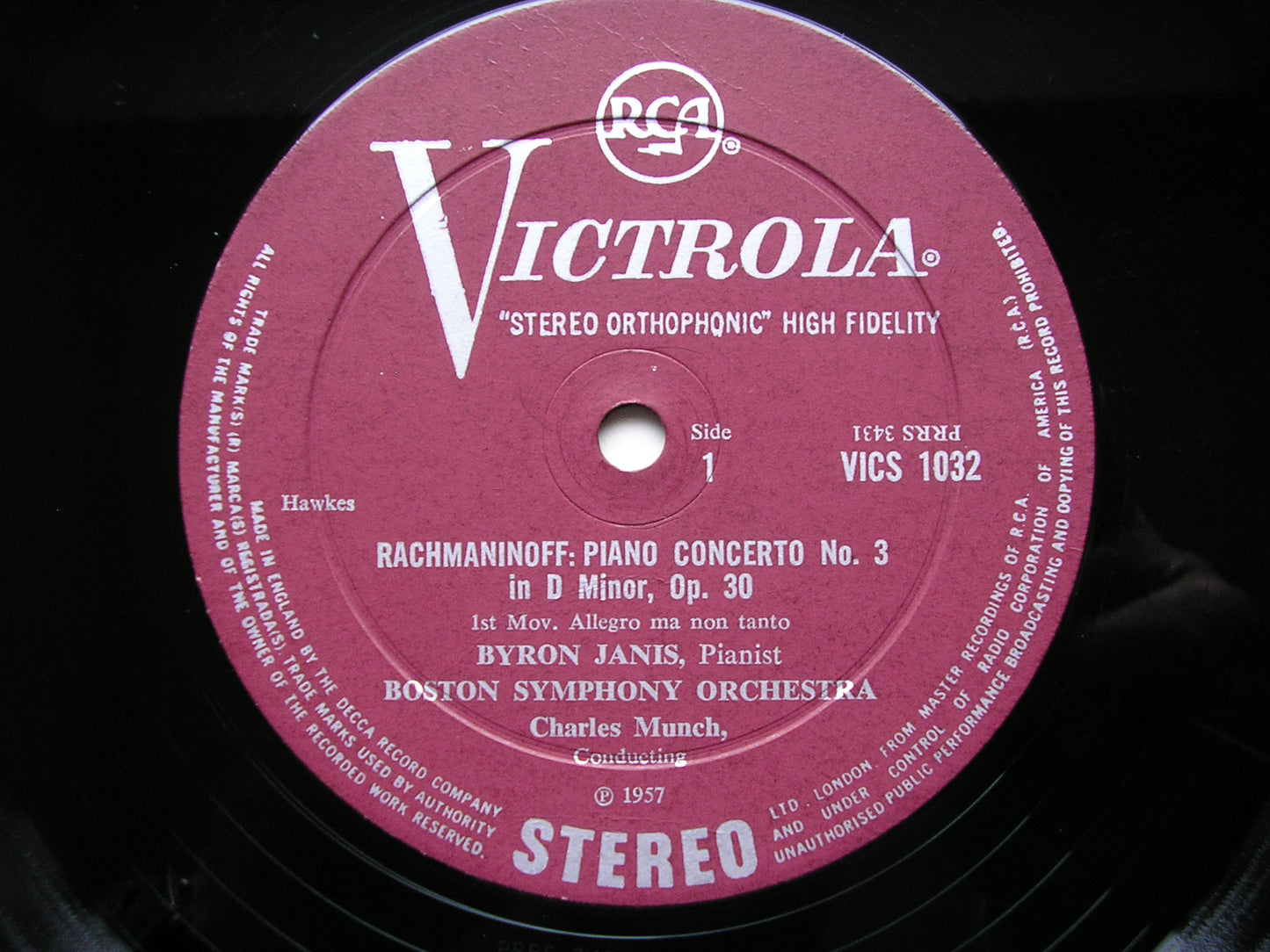 RACHMANINOV: PIANO CONCERTO No. 3     JANIS / BOSTON SYMPHONY / MUNCH    VICS 1032