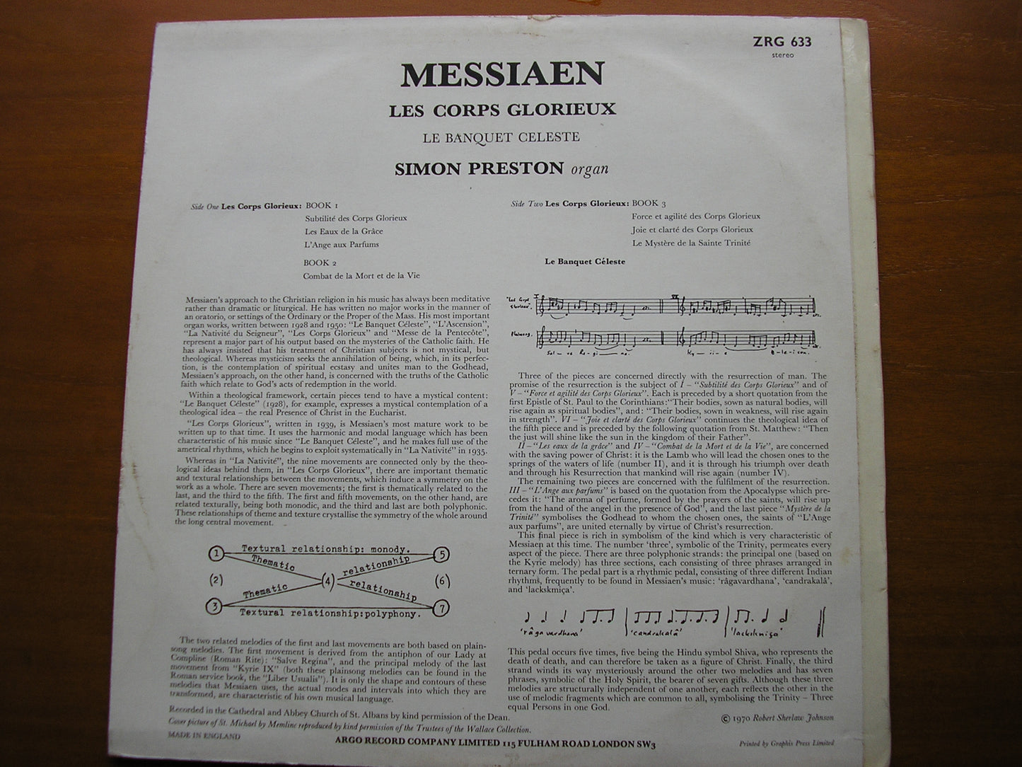 MESSIAEN: LES CORPS GLORIEUX / LE BANQUET CELESTE      SIMON PRESTON      ZRG 633