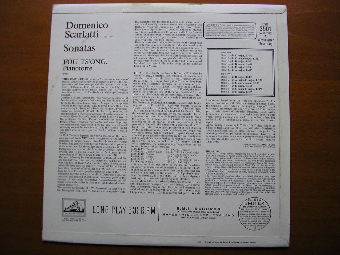 SCARLATTI: TWELVE KEYBOARD SONATAS      FOU TS'ONG      CSD 3501