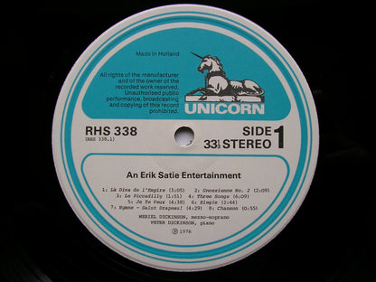 AN ERIK SATIE ENTERTAINMENT: SONGS & PIANO MUSIC     MERIEL & PETER DICKINSON    RHS 338