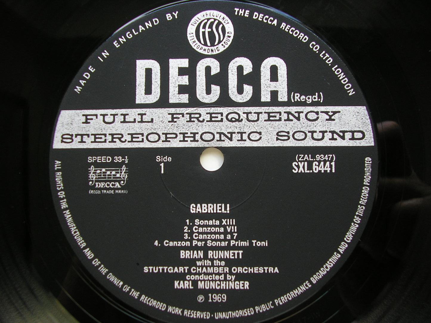 SXL 6441 GABRIELI: SONATAS & CANZONAS    RUNNETT / STUTTGART CHAMBER ORCHESTRA / MUNCHINGER     ED3