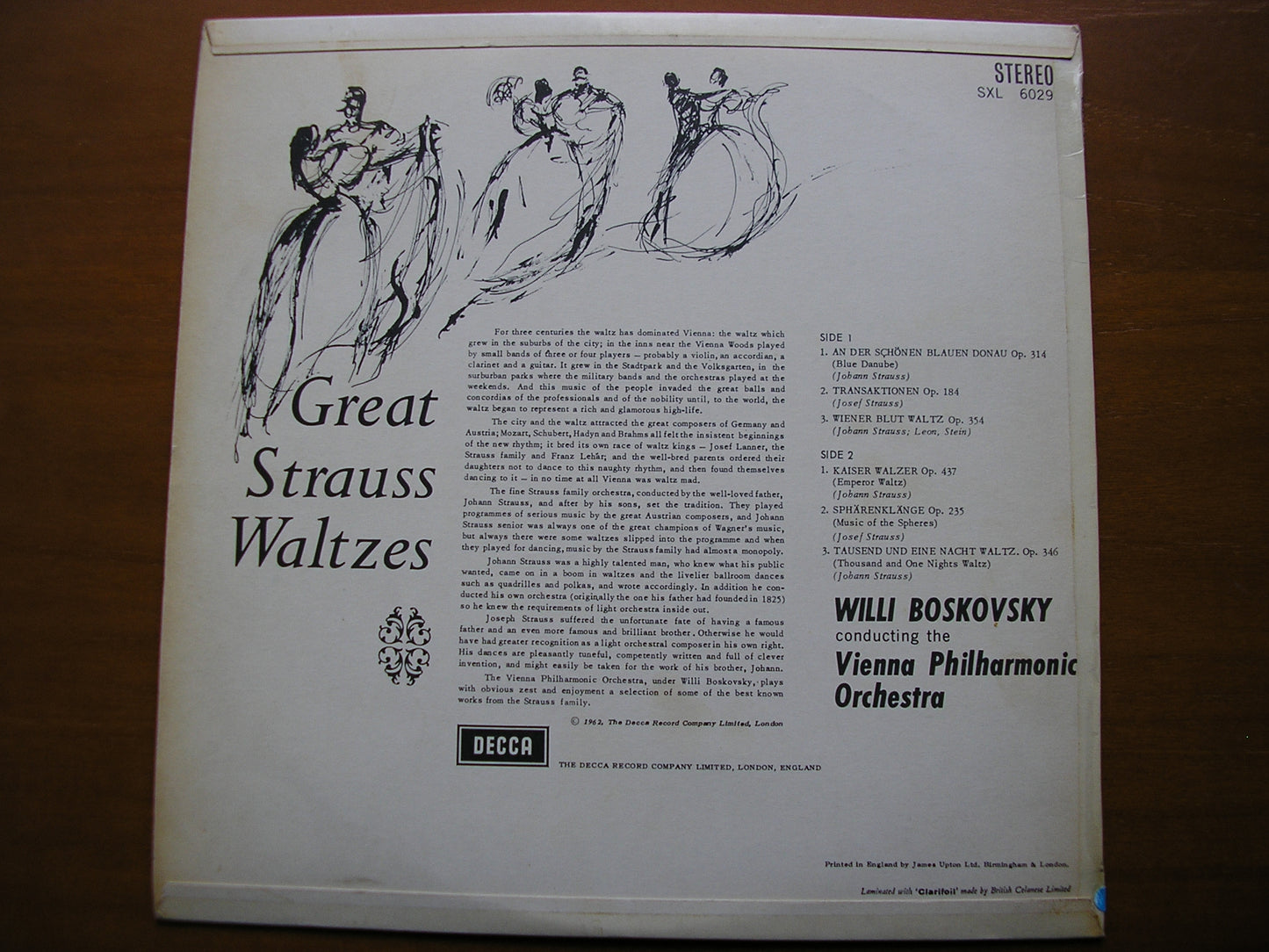 SXL 6029  GREAT STRAUSS WALTZES      BOSKOVSKY / VIENNA PHILHARMONIC       ED1