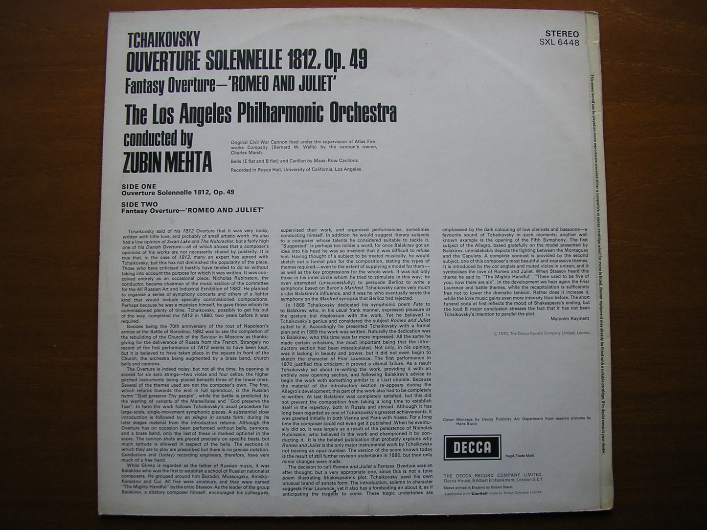 SXL 6448 TCHAIKOVSKY: 1812 OVERTURE / ROMEO & JULIET     MEHTA / LOS ANGELES PHILHARMONIC    ED3