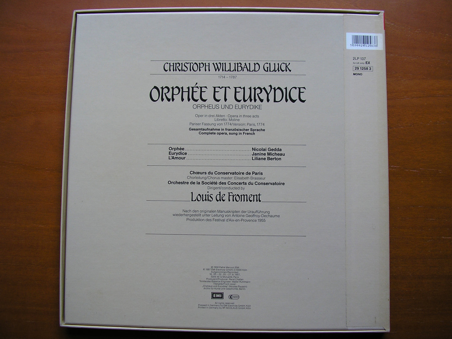 GLUCK: ORPHEE ET EURYDICE (1774)    GEDDA / MICHEAU / BERTON / PARIS CONSERVATOIRE / DE FROMENT     2LP    29 1258