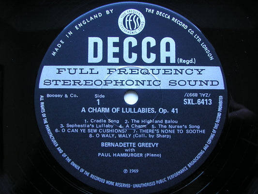 SXL 6413 BRITTEN: A CHARM OF LULLABIES / FOLK SONG ARRANGEMENTS     GREEVY / HAMBURGER     ED3