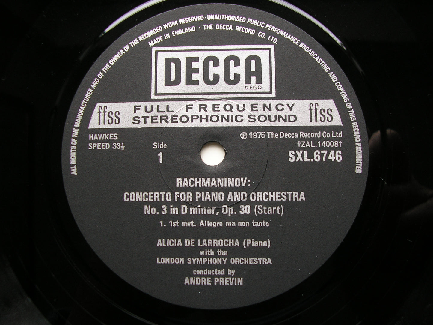 RACHMANINOV: PIANO CONCERTO No. 3     DE LARROCHA / LONDON SYMPHONY / PREVIN     SXL 6746