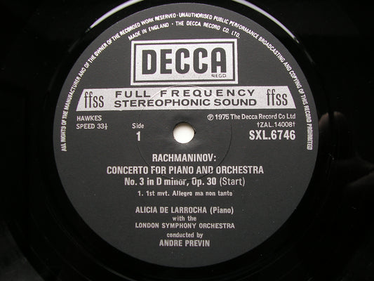 RACHMANINOV: PIANO CONCERTO No. 3     DE LARROCHA / LONDON SYMPHONY / PREVIN     SXL 6746