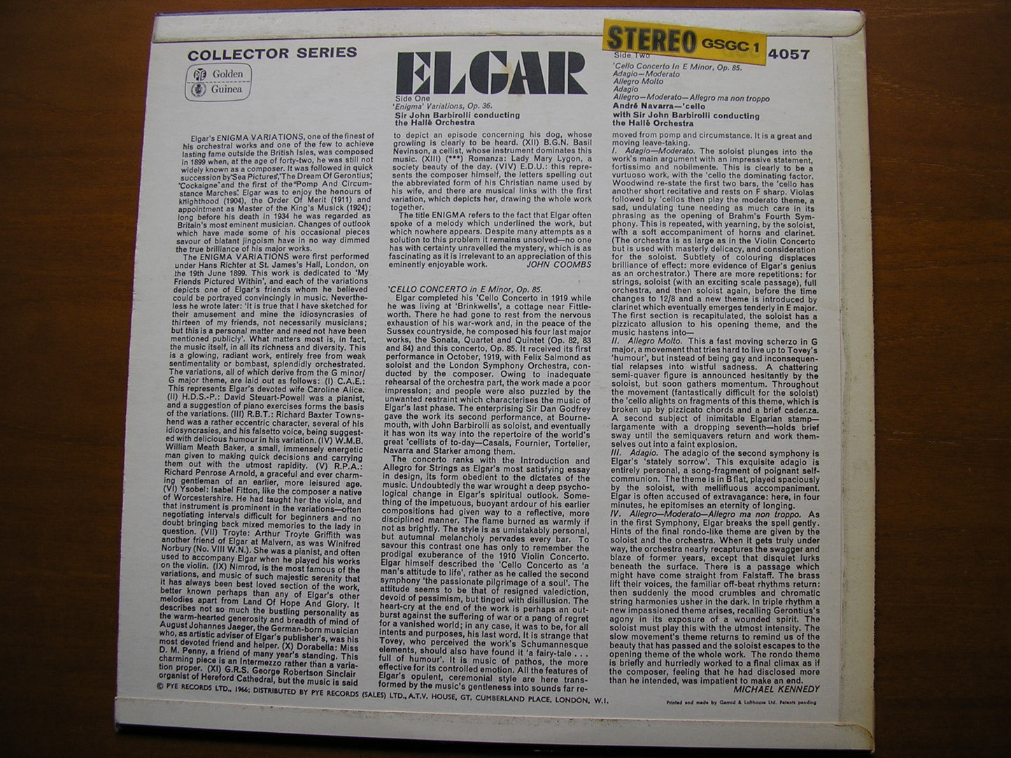 ELGAR: CELLO CONCERTO / ENIGMA VARIATIONS     NAVARRA / HALLE ORCHESTRA / BARBIROLLI     GSGC 14057